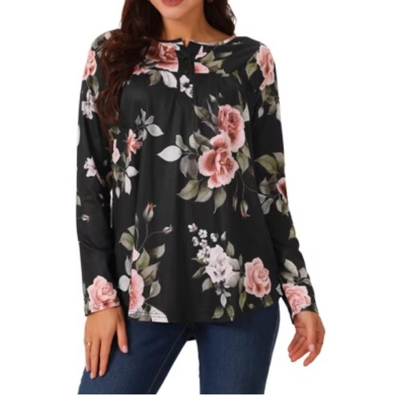 Black and Pink Floral Relaxed Blouse - Picture 8 of 9